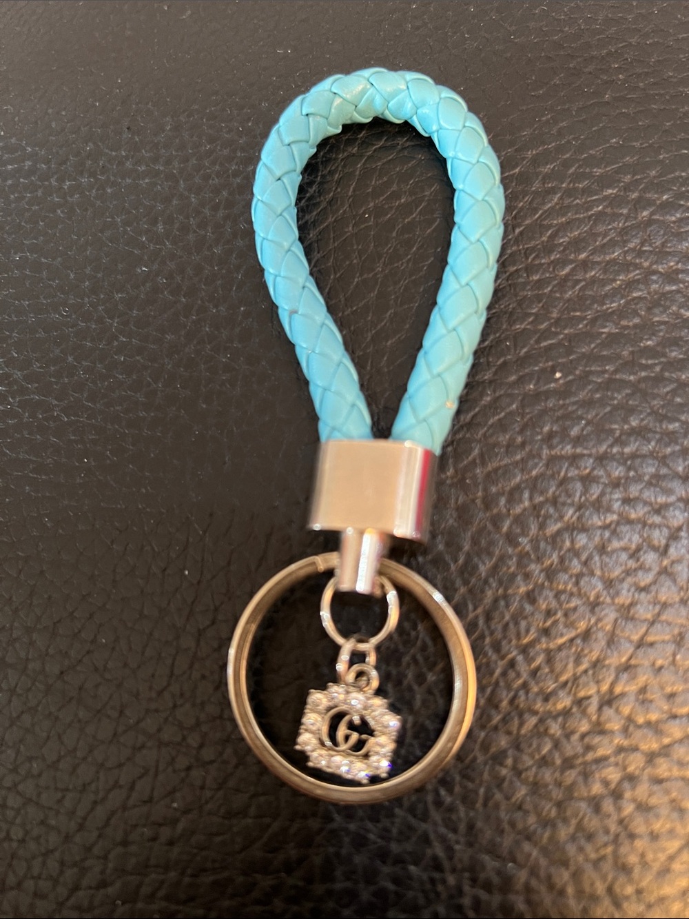 UPCYCLED keychain with turquoise woven handle